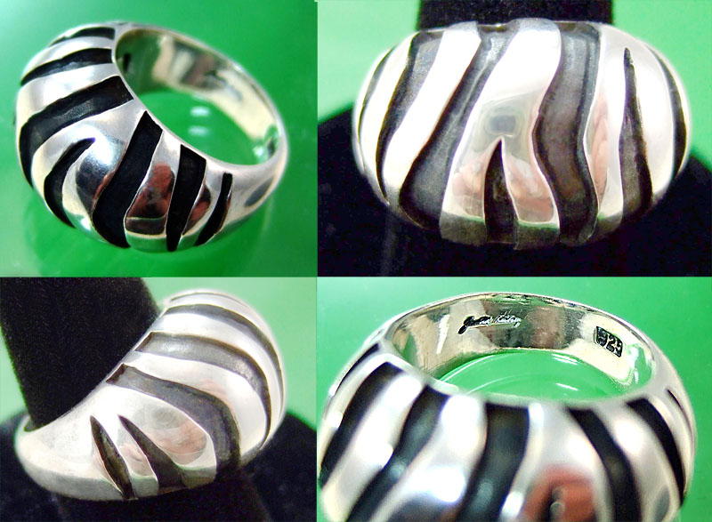 Judith Leiber sterling Zebra ring